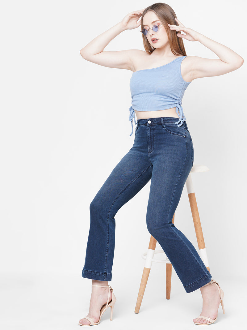 Women Dark Blue K5013 High-Rise Flare Jeans