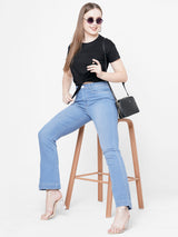 Women Black Solid Tie-Up Crop T-Shirt