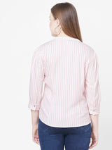 Wome Peach White Stripe Shirt Top