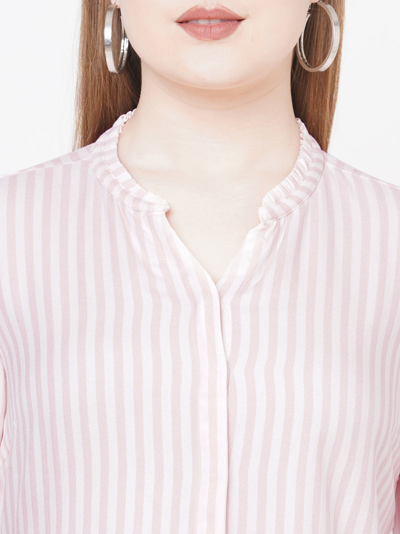Wome Peach White Stripe Shirt Top