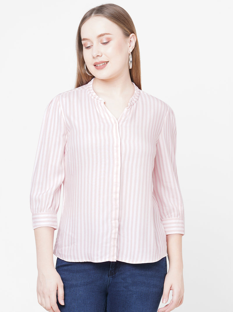 Wome Peach White Stripe Shirt Top