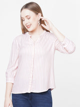 Wome Peach White Stripe Shirt Top