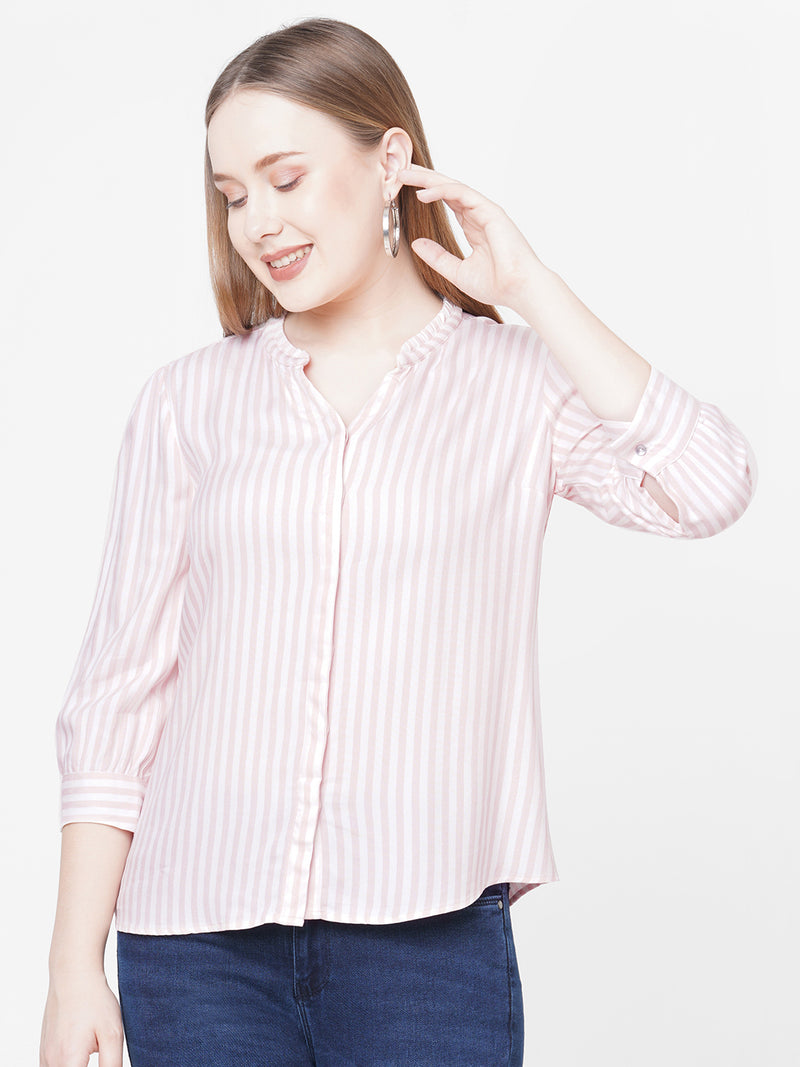 Wome Peach White Stripe Shirt Top