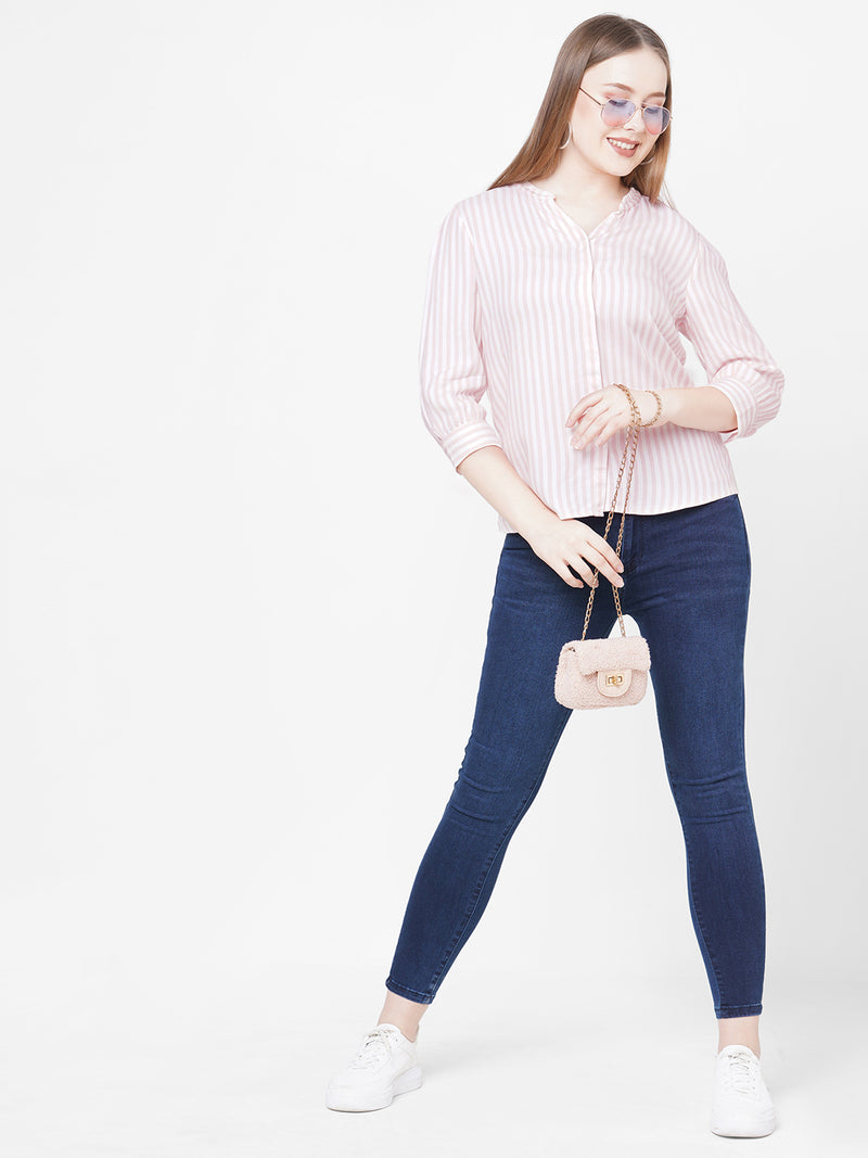 Wome Peach White Stripe Shirt Top