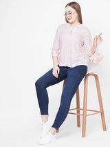 Wome Peach White Stripe Shirt Top