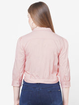 Women Peach Solid Tie-Up Crop Shirt