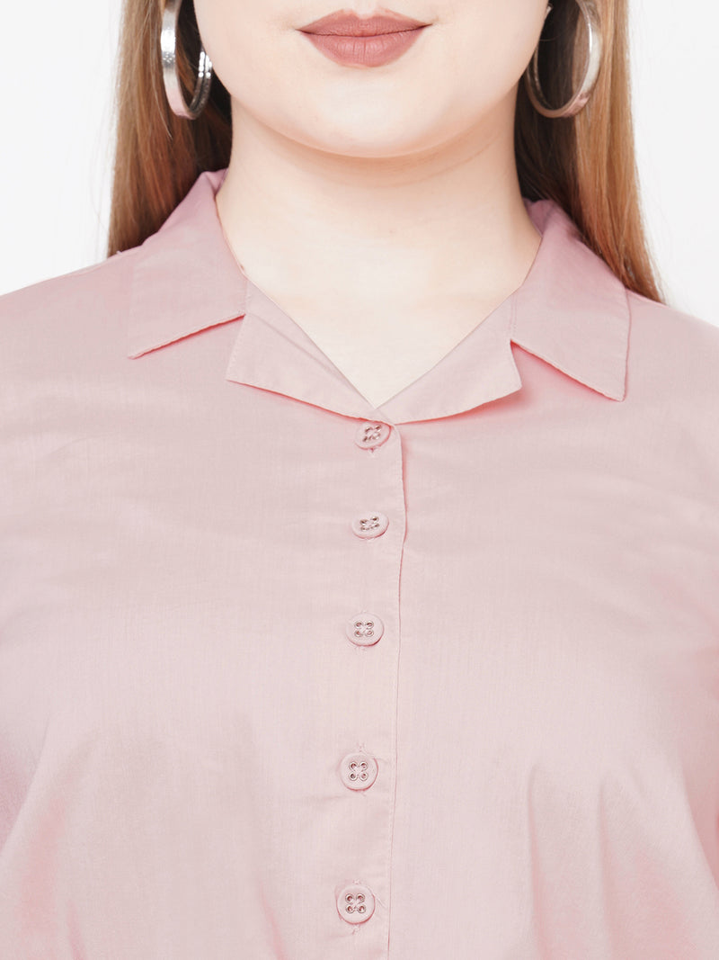 Women Peach Solid Tie-Up Crop Shirt