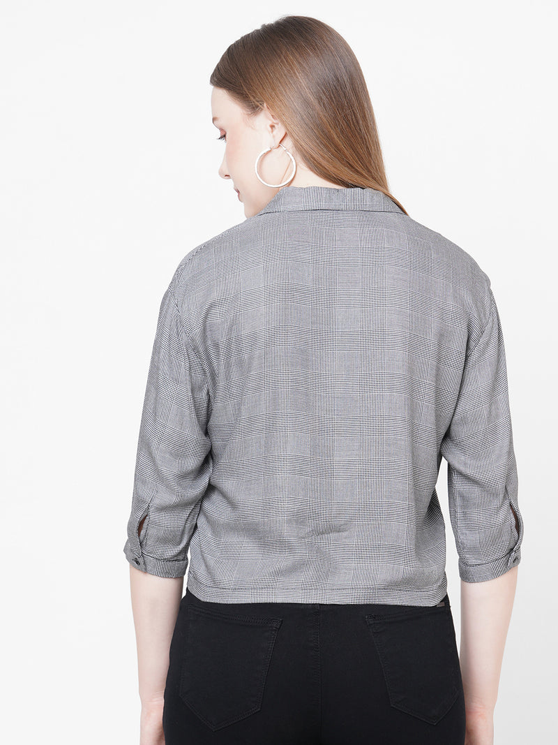 Women Black & White Checks Crop Shirt