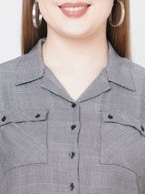 Women Black & White Checks Crop Shirt