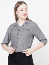 Women Black & White Checks Crop Shirt
