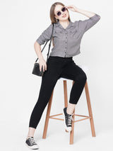 Women Black & White Checks Crop Shirt