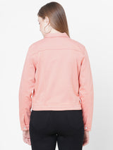 Women Pink Solid Denim Jacket