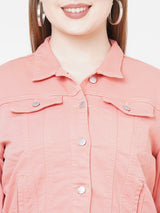 Women Pink Solid Denim Jacket