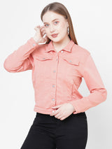 Women Pink Solid Denim Jacket