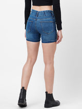 K4041 High-Rise Slim Shorts - Mid Blue