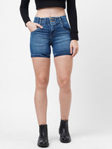 K4041 High-Rise Slim Shorts - Mid Blue