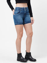 K4041 High-Rise Slim Shorts - Mid Blue