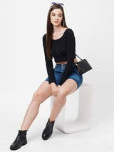 K4041 High-Rise Slim Shorts - Mid Blue
