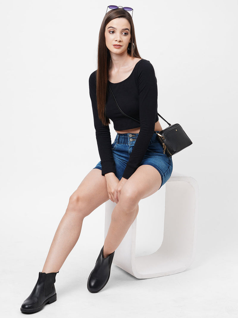 K4041 High-Rise Slim Shorts - Mid Blue
