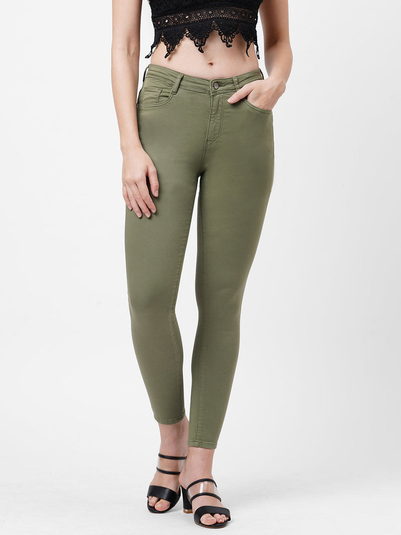 K4014 High-Rise Skinny Jeans - Olive