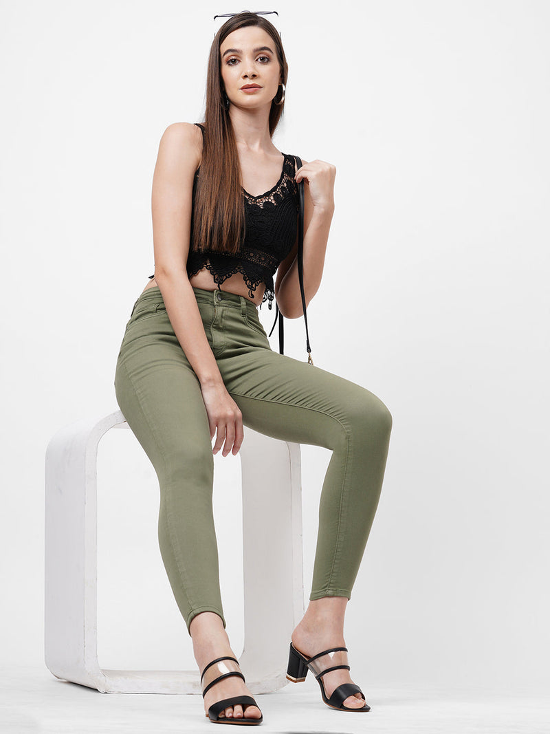 K4014 High-Rise Skinny Jeans - Olive