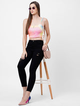 K4050 Mid-Rise Skinny Crop Length Ripped Jeans - Black
