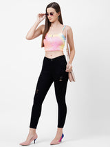 K4050 Mid-Rise Skinny Crop Length Ripped Jeans - Black