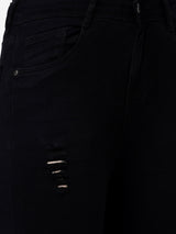 K4050 Mid-Rise Skinny Crop Length Ripped Jeans - Black