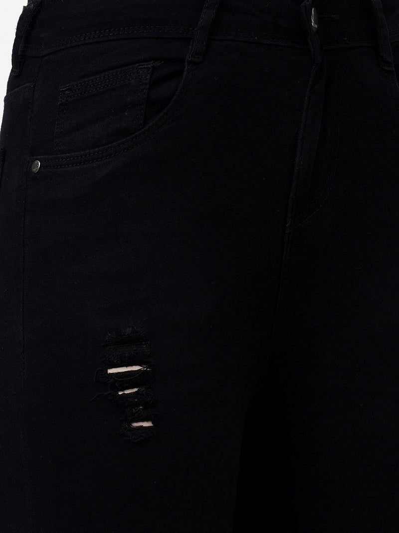 K4050 Mid-Rise Skinny Crop Length Ripped Jeans - Black