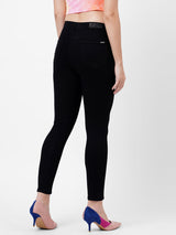 K4050 Mid-Rise Skinny Crop Length Ripped Jeans - Black