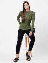 Women Olive Solid Sweater - Olive