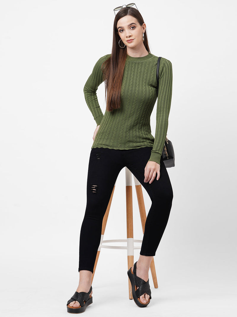 Women Olive Solid Sweater - Olive
