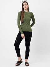 Women Olive Solid Sweater - Olive