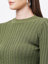 Women Olive Solid Sweater - Olive