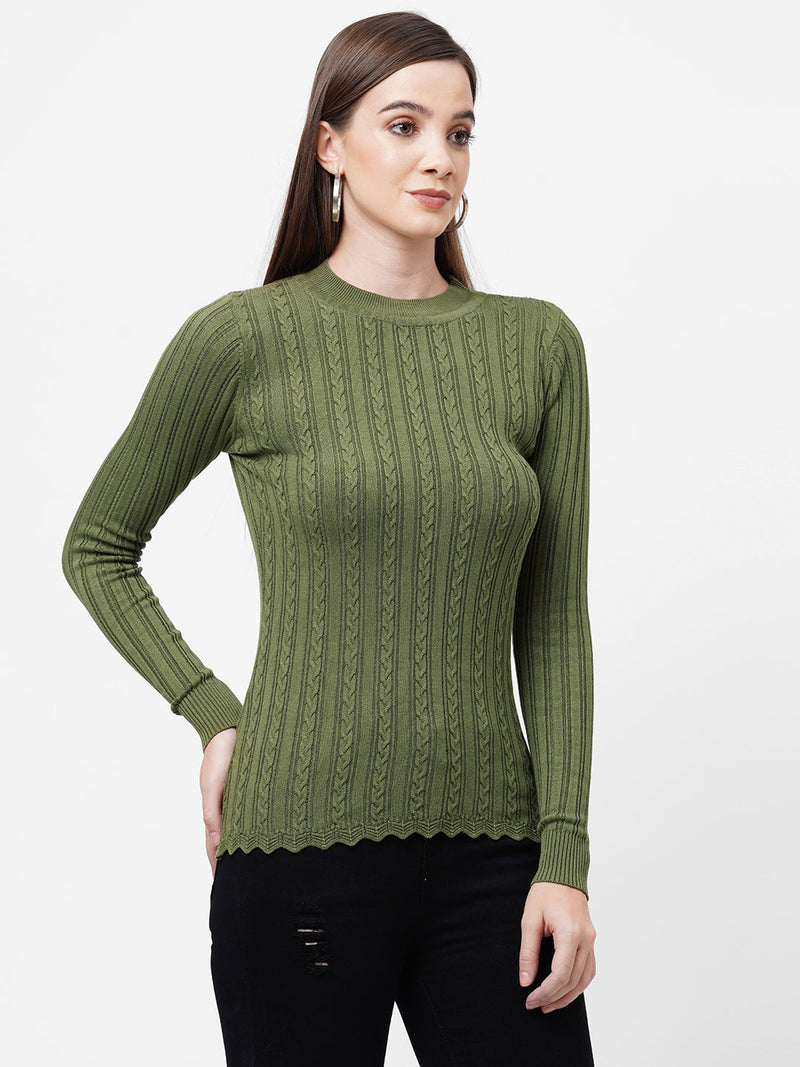 Women Olive Solid Sweater - Olive