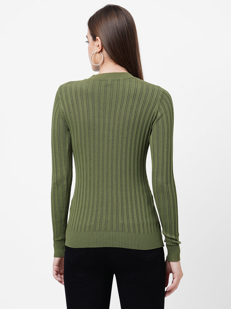 Women Olive Solid Sweater - Olive