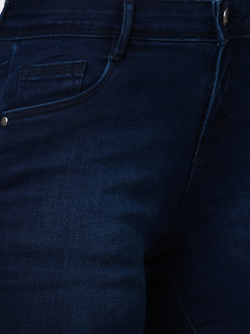K4041 High-Rise Slim Shorts - Dark Blue