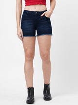 K4041 High-Rise Slim Shorts - Dark Blue