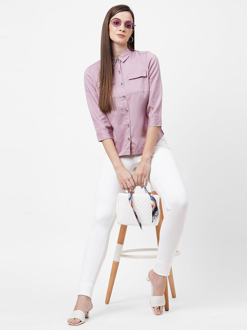 Women Pink Solid Shirt - Dusty Pink