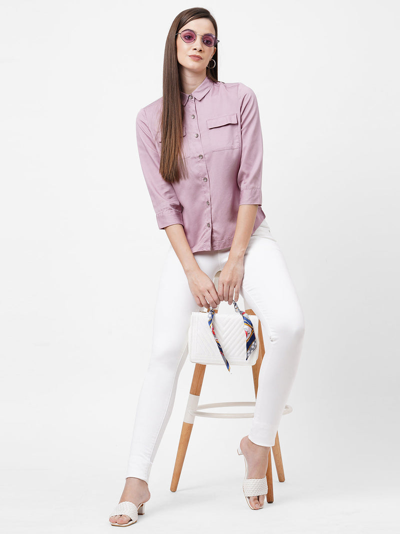 Women Pink Solid Shirt - Dusty Pink