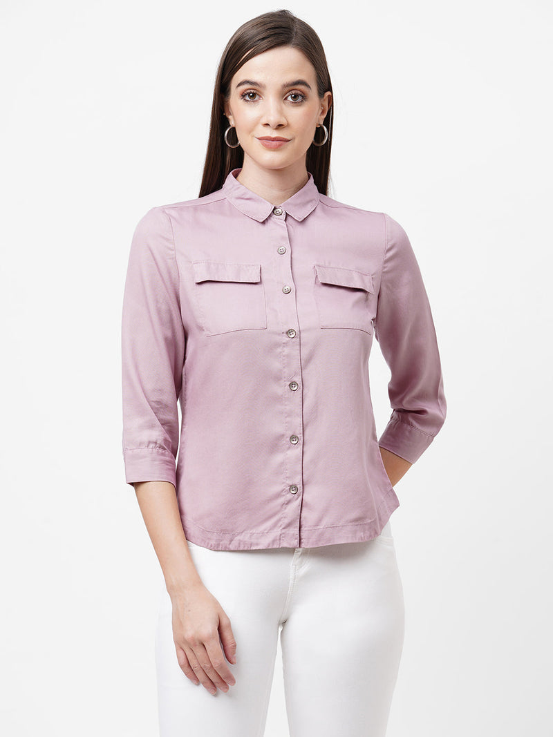 Women Pink Solid Shirt - Dusty Pink