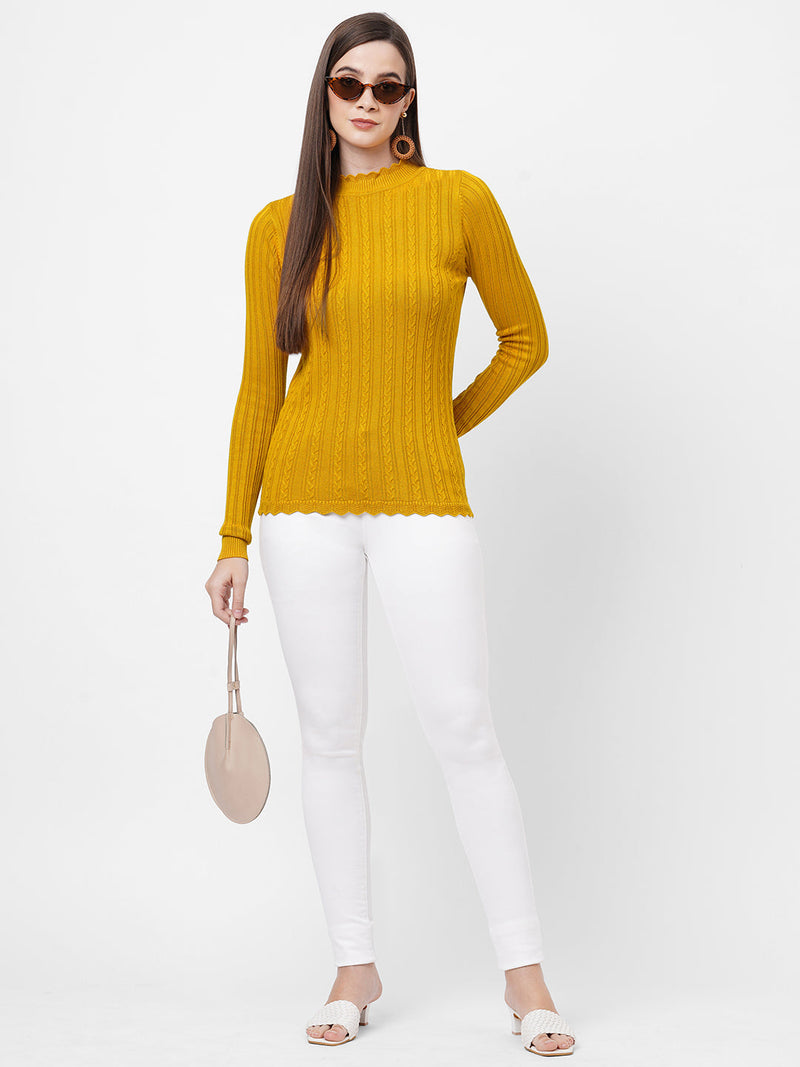 Women Mustard Solid Sweater - Mustard