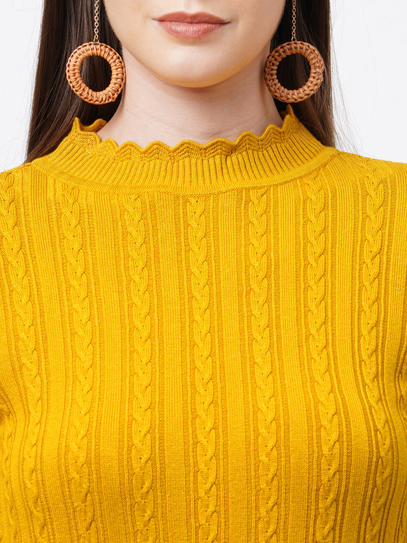 Women Mustard Solid Sweater - Mustard