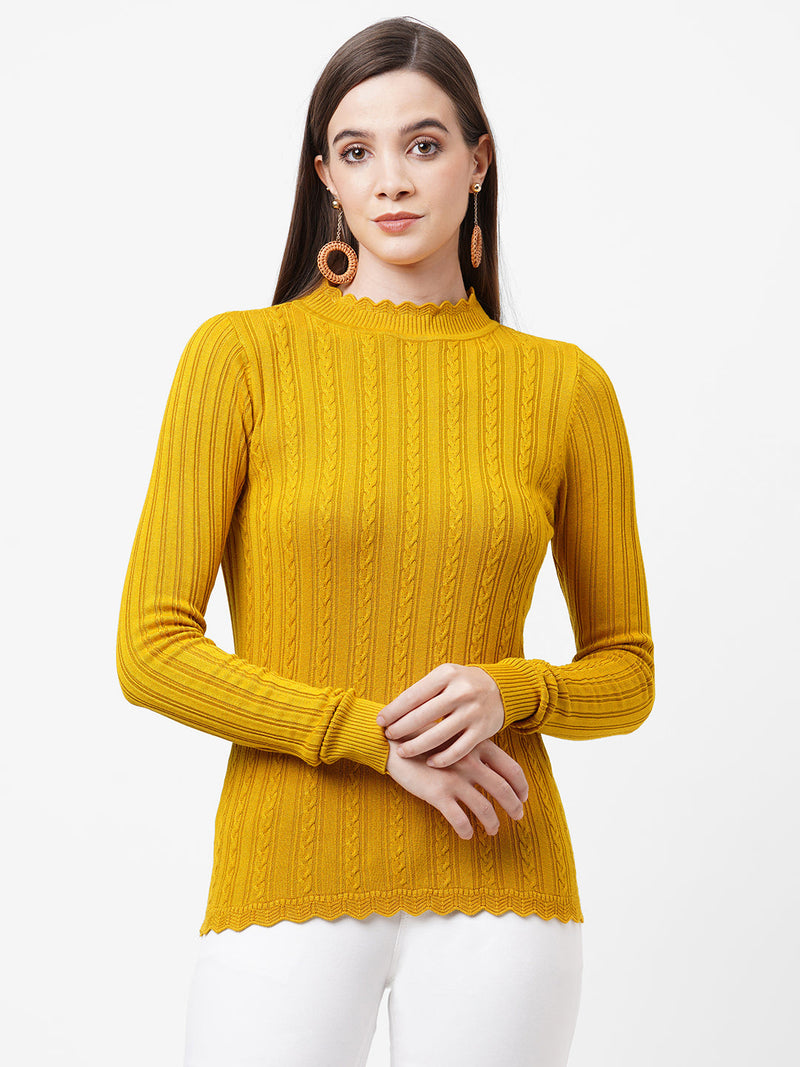 Women Mustard Solid Sweater - Mustard