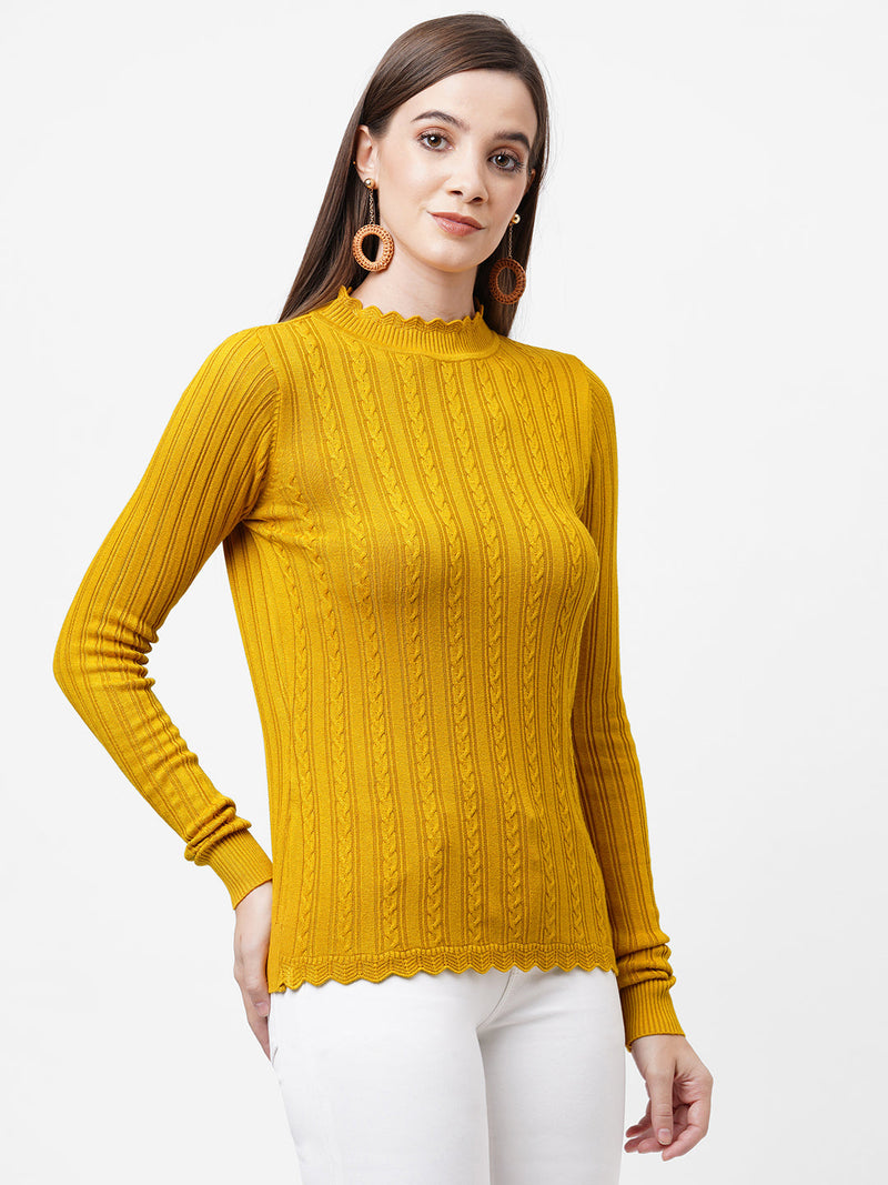 Women Mustard Solid Sweater - Mustard