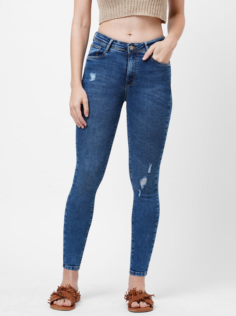 K4014 High-Rise Skinny Ripped Jeans - Blue