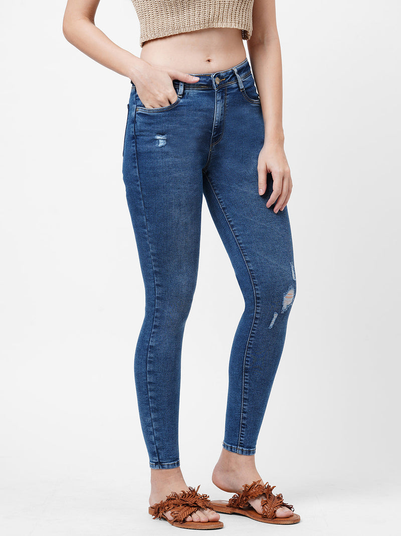 K4014 High-Rise Skinny Ripped Jeans - Blue