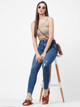 K4014 High-Rise Skinny Ripped Jeans - Blue