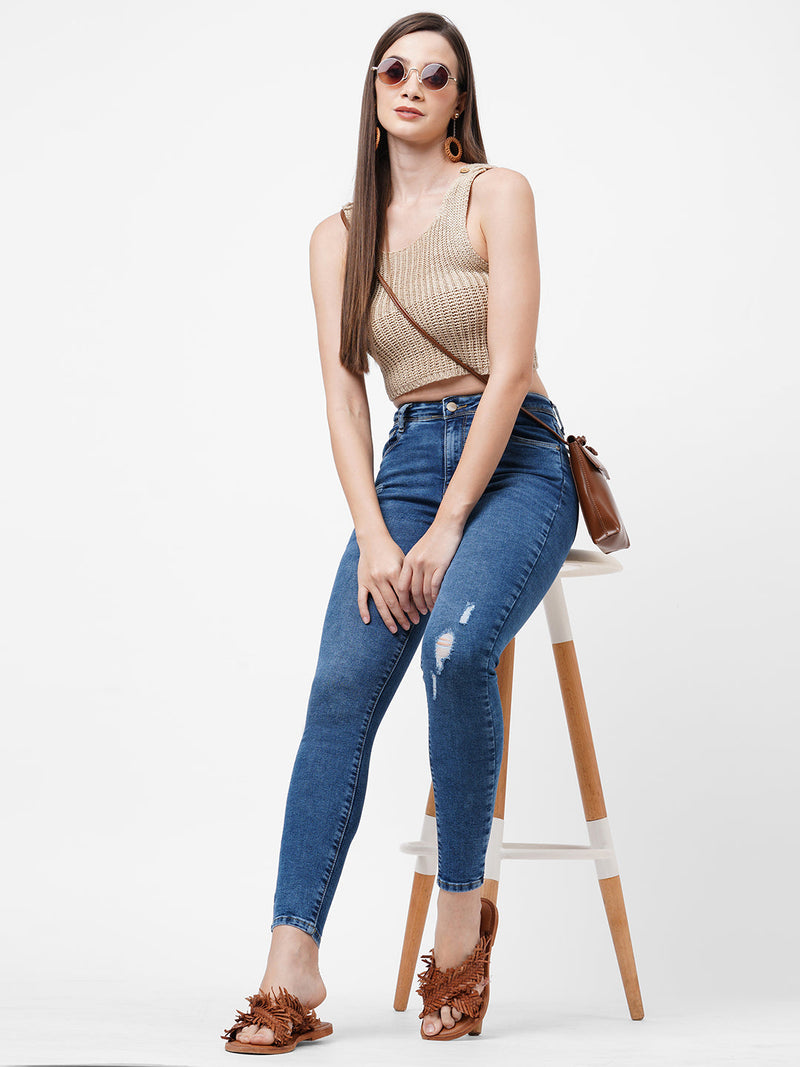 K4014 High-Rise Skinny Ripped Jeans - Blue