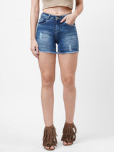 K4041 High-Rise Slim Shorts - Blue